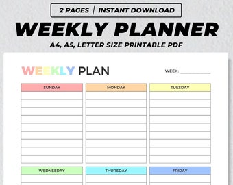 Weekly Planner Printable, Daily Task Tracker, To Do List Schedule, Week At A Glance, Work Productivity Organizer, 7 Day Plan A4 A5 US PDF