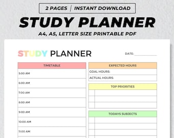 Study Planner Printable, Student Timetable Schedule, Hourly Study ...