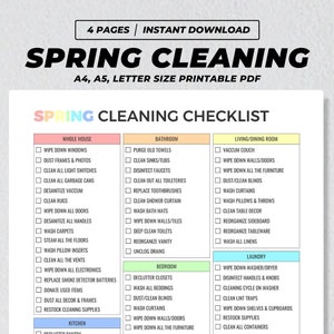 Frühjahrsputz Checkliste zum Ausdrucken, Haus Tiefenreinigung Planer, Home Declutter Routine, Reinigungsplaner, PDF