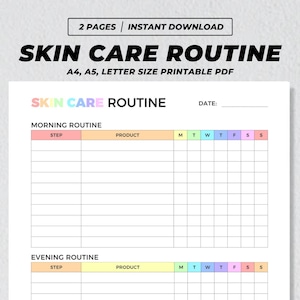 Skin Care Routine Printable, Self Care Checklist Template, 7 Day Skin Care Morning Evening Tracker, Weekly Planner Inserts, Beauty Journal