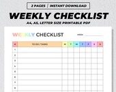 Weekly Checklist Printable, Kawaii Colorful To Do List Template, Daily Task Routine Tracker, Weekly Planner Inserts, Weekly Task Organizer