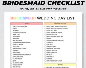 Bridesmaid Checklist Printable, Wedding Day Planner, Bridesmaid To Do List, Marriage Organizer, Maid Of Honor Schedule Plan, Packing List
