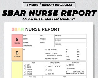 SBAR Nurse Report Printable, Nursing Student Notes, Med Surg Nurse Sheet, New Grad Brain Sheet, Patient Assessment Labs & Tests A4 A5 US PDF