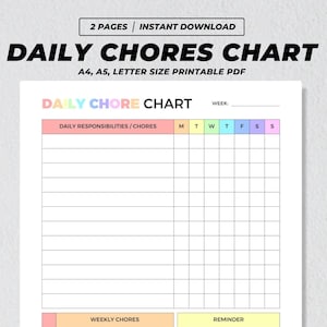 Tägliche Hausarbeit Diagramm zum Ausdrucken, Kinder Verantwortung Checkliste Planer, wöchentliche Kinder Routine, bearbeitbare Heimschule Aufgaben Diagramm To Do Liste