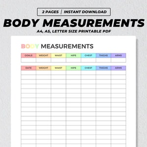 Body Measurements Printable, Weight Loss Planner, Health & Fitness Tracker, Before After Transformation, Workout Progress Journal PDF