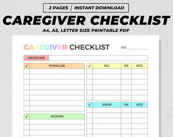 Caregiver Checklist Printable, Elderly Care Planner, Daily Caregiving Routine, Cleaning Tasks Care Log, Senior Health Organizer A4 A5 US PDF