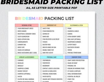 Bridesmaid Packing List Printable, Wedding Planner, Maid Of Honor Checklist, Marriage Organizer Plan, Wedding Checklist, Destination Wedding