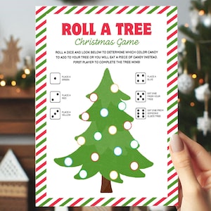 Jeu de Noël roulant un sapin à imprimer, Jeux de bonbons de Noël, Soirée de fête de famille, Activité en classe, Fête de Noël de l'école, Jeu de dés de Noël