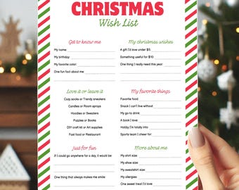 Christmas Wish List Printable, Secret Santa Questionnaire, Office Gift Exchange, Fun Holiday Survey, My Favorite Things, Festive Bucket List