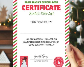 Santa's Certificate Printable, Nice List Letter, Kids Christmas Card, North Pole Mail, Personalized Letter, Letter From Santa, Xmas Activity