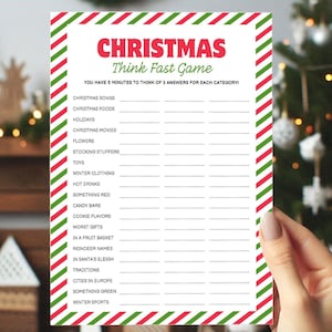 Think Fast Weihnachten zum Ausdrucken, Weihnachten Familienspiele, Arbeit Büro Weihnachtsfeier, Urlaub Quiz Aktivität, Mitarbeiter Trivia, lustiges Gruppenspiel PDF