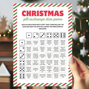 Weihnachtsgeschenk Börse Würfelspiel druckbar, Wichtelspiele, Roll The Dice Weihnachtsaktivität, Gruppe Eisbrecher Trivia, Büro Geschenkbörse