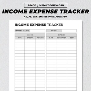 Inkomstenuitgaven Business Tracker afdrukbaar, financiële organisator kleine bedrijven, overzichtsgrafiek maandbudget, logboeksjabloon geldboek