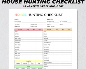 House Hunting Checklist Printable, First House Planner, Apartment Hunt Organizer, Real Estate Form, Home Buying List, New Home Research PDF