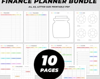 Finance Planner Bundle Printable, 10 Finance Trackers, Monthly Budget Worksheet, Bill & Spending Tracker, Personal Finance, Debt Savings Log