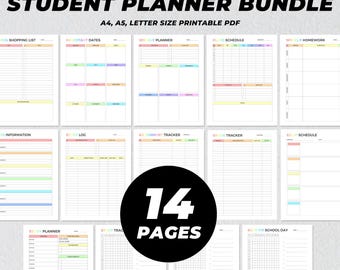 Student Planner Bundle Printable, Study Planner, Homework Tracker, College Exam Prep, School Academic Plan, Semester Planner, Student Goals