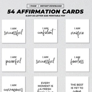 Affirmation Cards Printable, 54 Positive Manifesting Quotes, Daily Vision Board Phrases, Self Care Anxiety Cards, Mental Health Gifts PDF