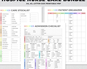 Organizzatore stampabile per l'assistenza in hospice, rapporto infermieristico in hospice, lista di controllo per l'ammissione in hospice, valutazione infermieristica, organizzatore del paziente, registro medico