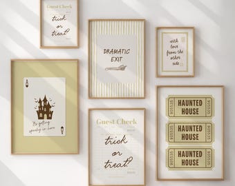 Halloween Prints, Preppy Home Decor, Spooky Posters, Retro Autumn Wall Art, Beige Aesthetic Fall Signs, Halloween Decor, Set of 5 Prints