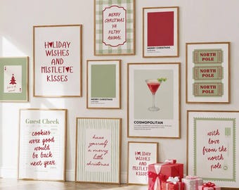 Preppy Christmas Prints, Holiday Home Decor, Xmas Aesthetic Posters, Coquette Festive Signs, Christmas Decor Gifts, Set of 10 Xmas Wall Art