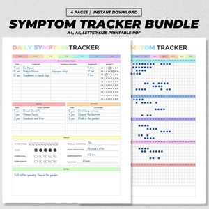 Symptomentracker afdrukbaar, frequentiegrafiek chronische ziekten, dagelijks maandelijks wellnessdagboek, pijndagboek, planner medische gezondheid A4 A5 US pdf