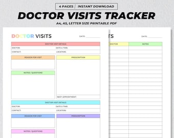 Doctor Visits Printable, Medical Notes Tracker, Doctor Appointment Log, Health Record Sheet, Hospital Treatment Visit, Wellness Planner PDF