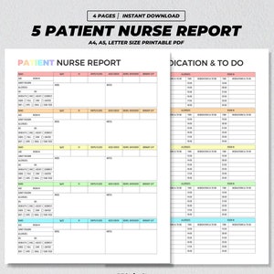 May include: Printable patient nurse report form with sections for patient information, medication, and to-do lists. The form is designed for use by nurses and other healthcare professionals.