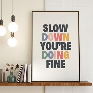 You're Doing Fine Printable Wall Art, Colorful Inspiration Typography, Preppy Motivational Print, Cute Positive Quote, Room Decor Download