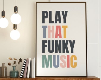 Funky Music Printable Wall Art, Colorful Typography, Preppy Music Poster, Disco Barcart Sign, Trendy Kitchen Decor, Dorm Print Download