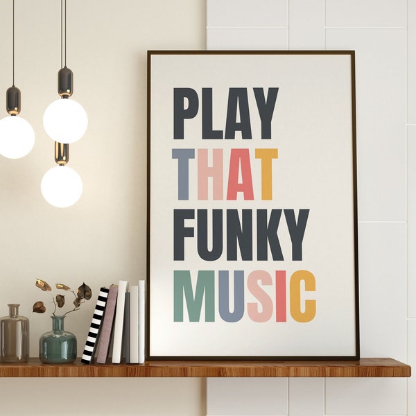 Funky Music Printable Wall Art, Colorful Typography, Preppy Music Poster, Disco Barcart Sign, Trendy Kitchen Decor, Dorm Print Download