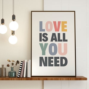 Love Is All You Need Printable Art, Romantic Art Print, Love Quote, Motivational  Print, Colorful Digital Wall Art