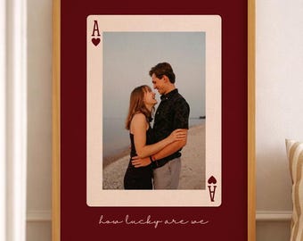 Custom Playing Card Photo Printable Wall Art, Personalised Photo Print, Boyfriend Gift, Girlfriend Gift, Couple Photo Poster, Wedding Gifts