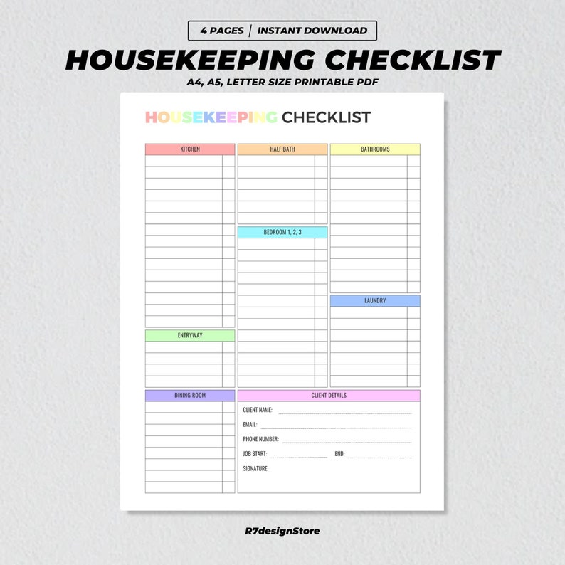Buy Housekeeping Checklist Printable, Airbnb Cleaning Checklist