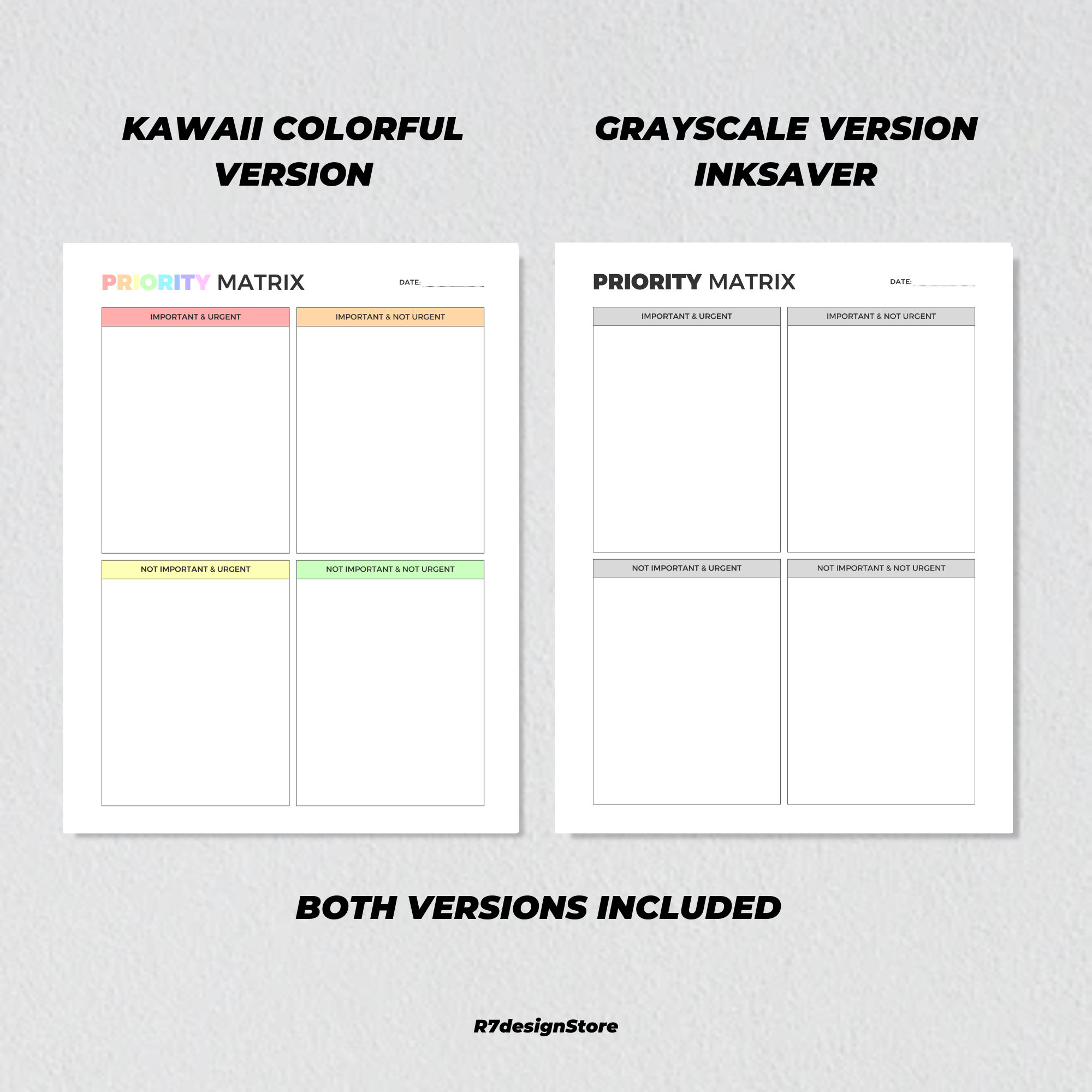 Priority Matrix Printable Decision Matrix Daily Productivity Planner