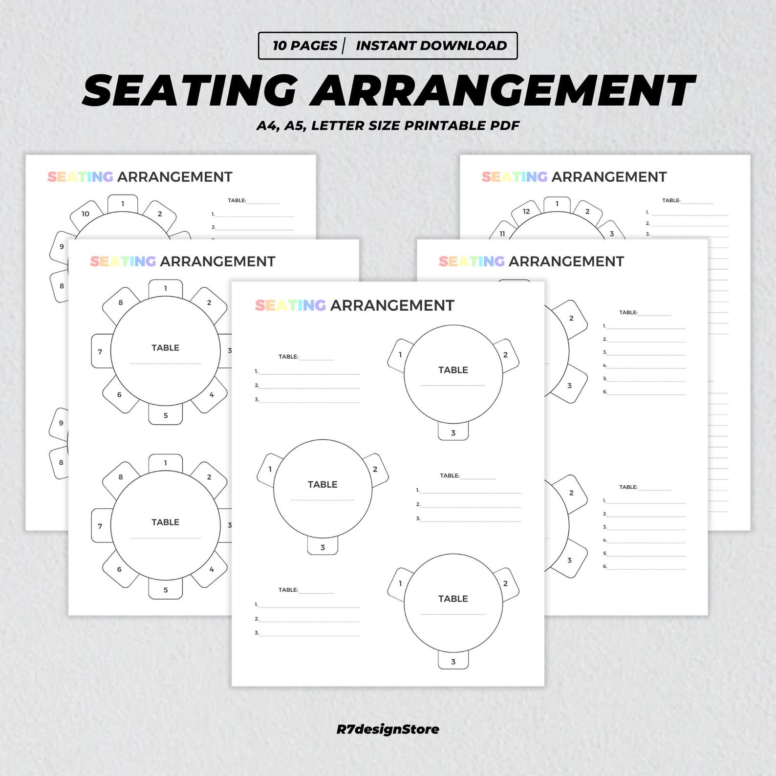Wedding Table Seating Chart Printable, Round Table Seat Planner, Event ...