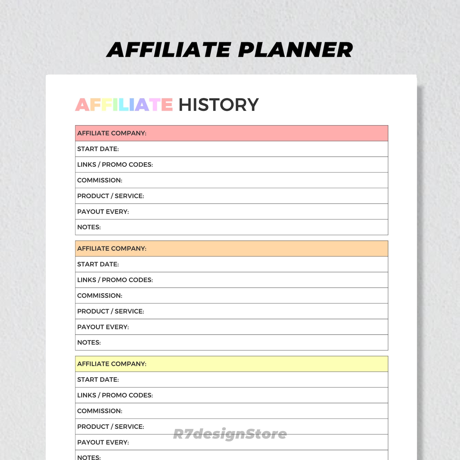 Affiliate Marketing Planner Printable, Affiliate Program Tracker, Sponsorship Collaboration ...