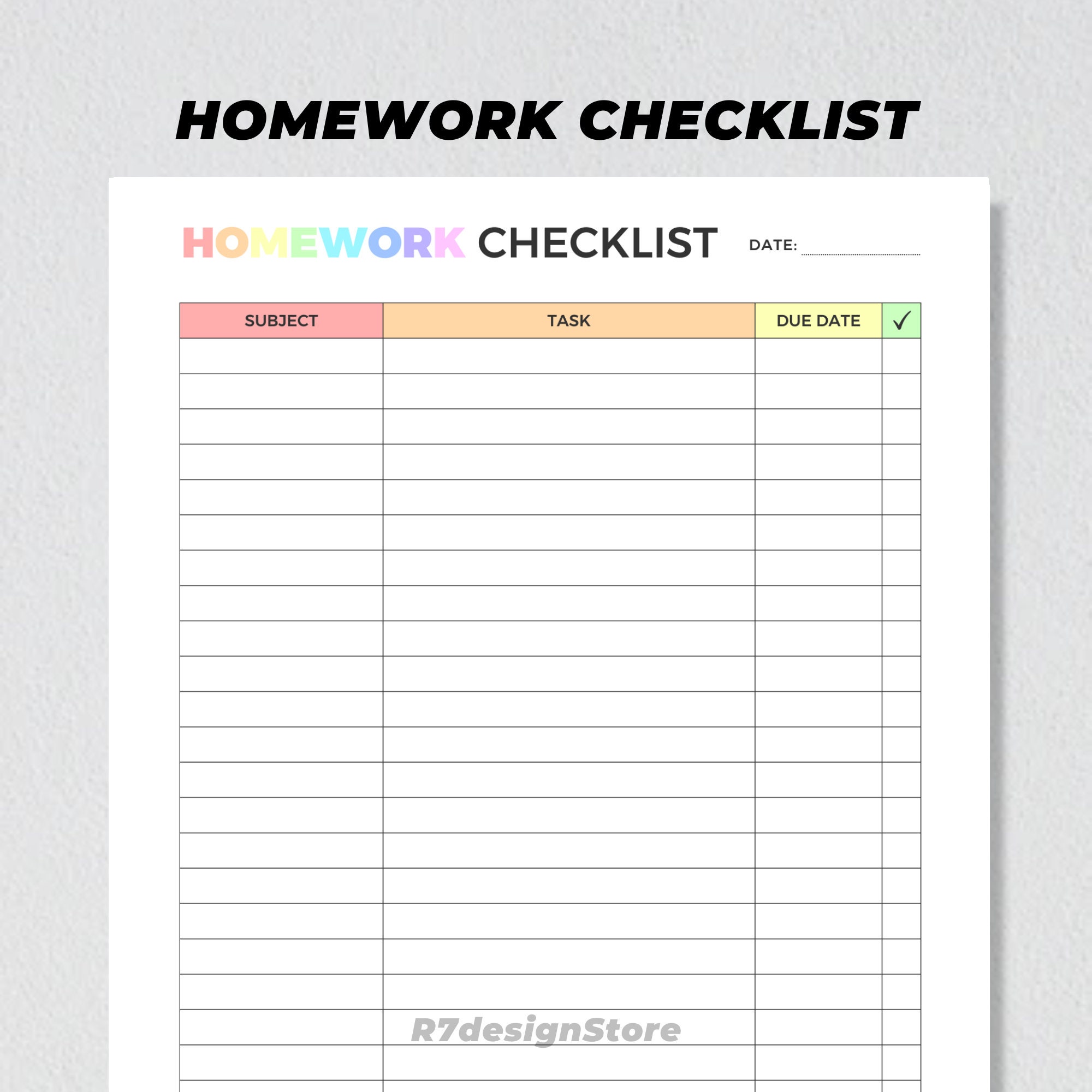 Homework Checklist Printable, Weekly Homework Tracker, Student ...