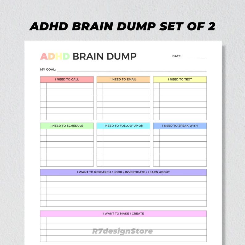 ADHD Brain Dump Printable, ADHD Planner, Daily to Do List, Productivity ...