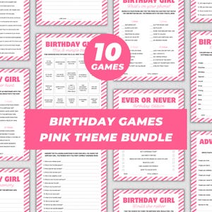 Bundel verjaardagsspellen afdrukbaar, girly roze thema, ijsbreker verjaardagsfeestje, leuke groepsactiviteit, wie kent haar het beste, 10 bewerkbare spellen-pdf
