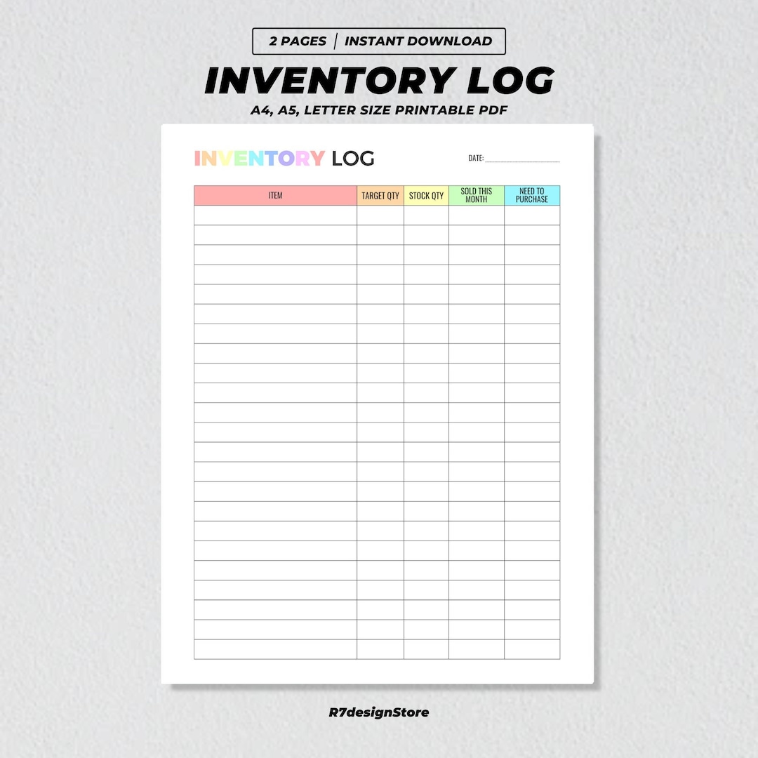 Inventory Log Printable, Small Business Stock Organizer, Inventory Management Form, Product