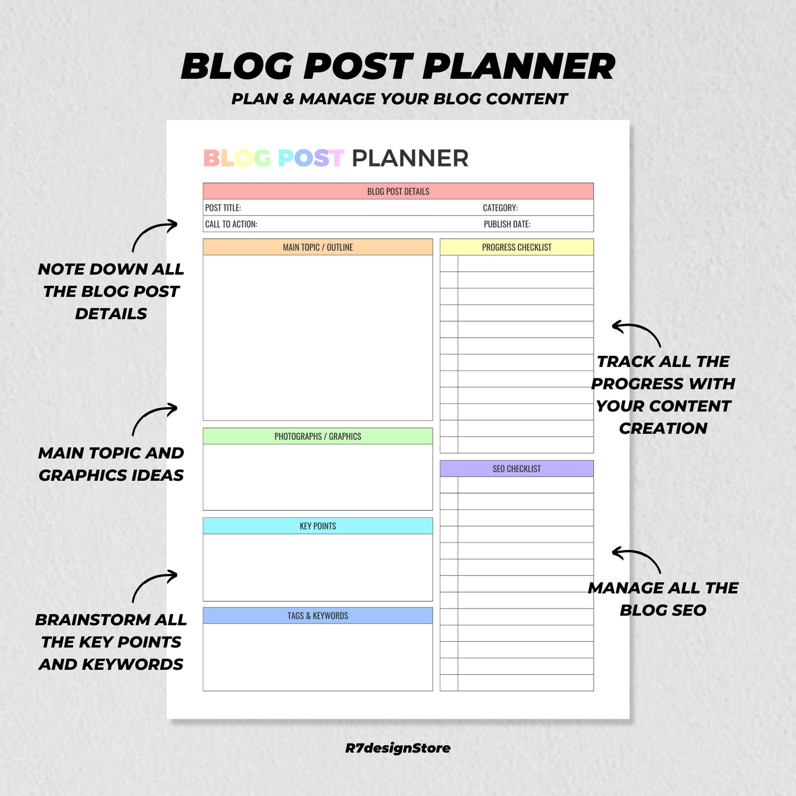 Blog Post Planner Printable, Blogger Checklist Tracker, Social Media ...