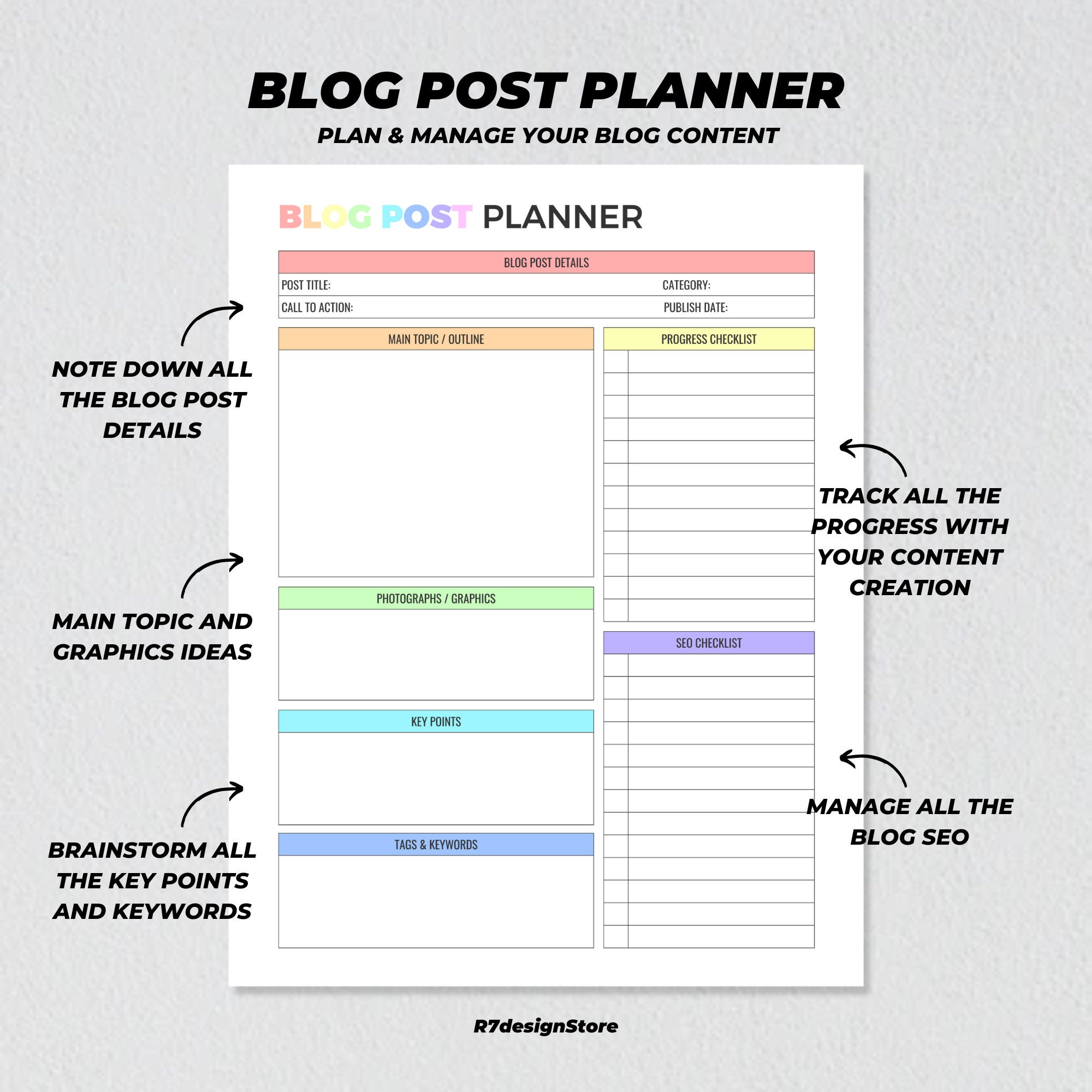 Blog Checklist Blog Post Planner Printable, Blogger Checklist Tracker, Social Media ...