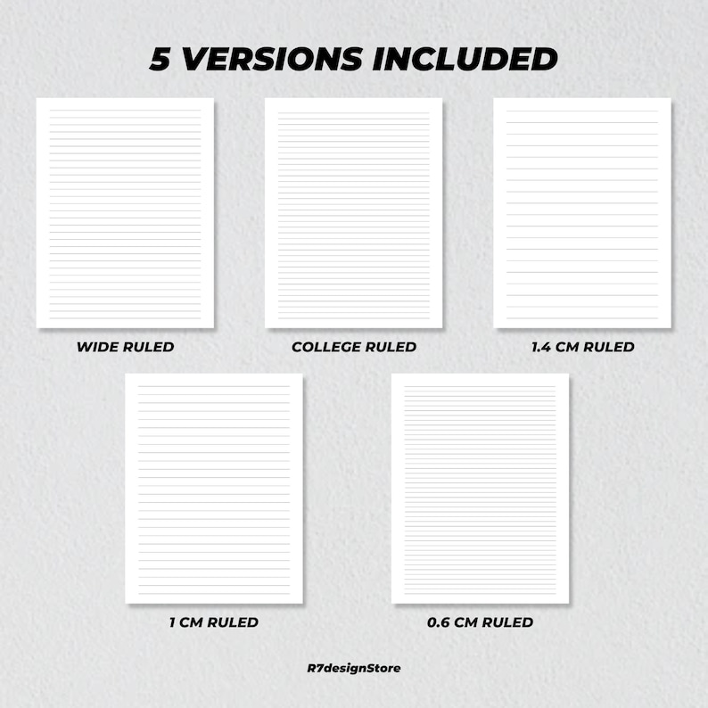 Lined Paper Printable, Wide Ruled Paper, College Ruled Paper, Digital