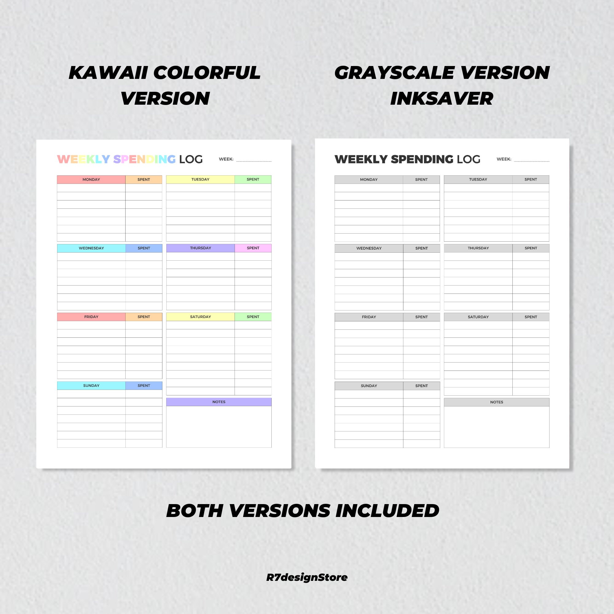 Weekly Spending Tracker Printable, Expense Record Planner, Purchase ...