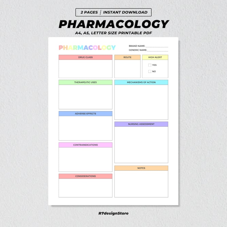 Nursing School Pharmacology Printable, Nursing Student Notes, Nurse ...