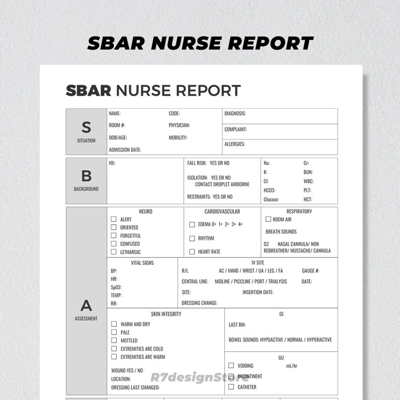 SBAR Nurse Report Printable, Nursing Student Notes, Med Surg Nurse ...