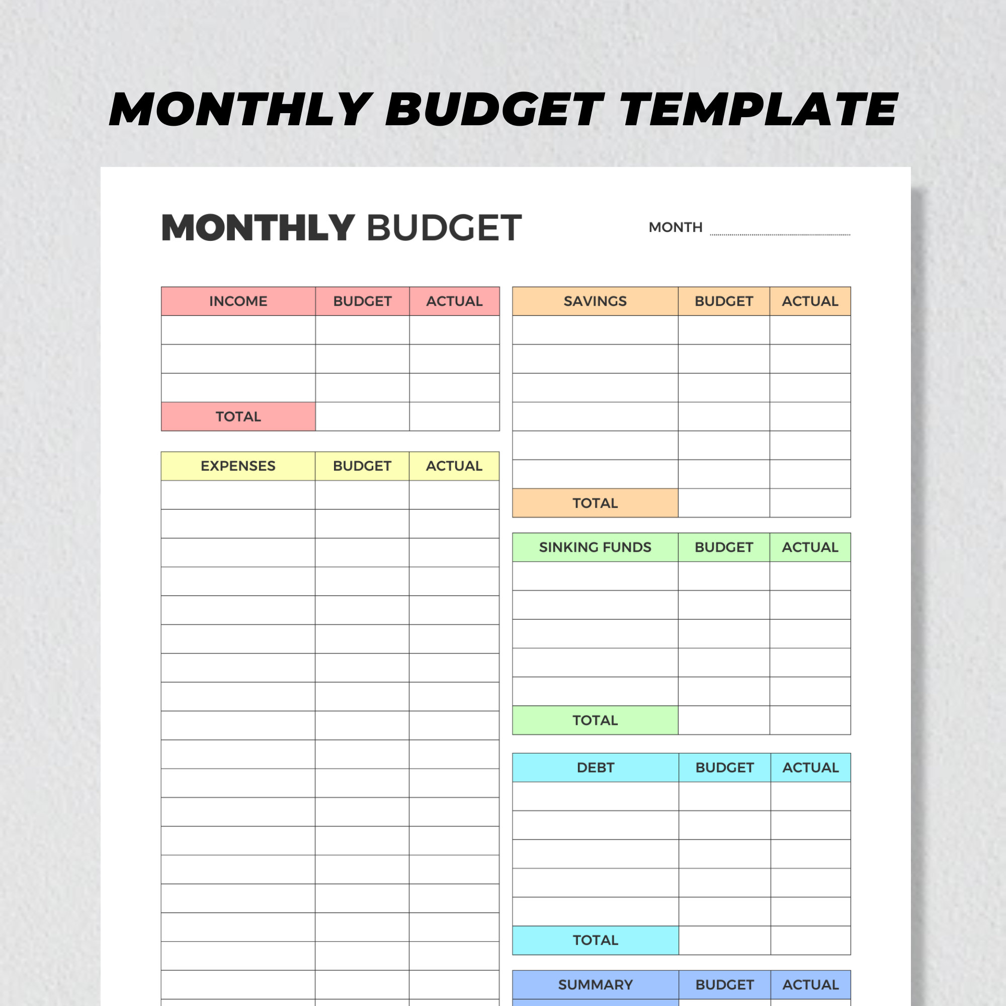 Monthly Budget Overview Template Printable Budget Binder Etsy