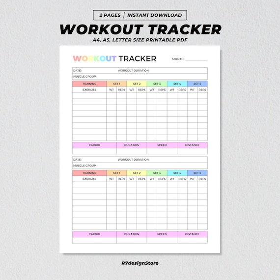 Exercise Tracker Chart Free, Custom Printable Workout Planner