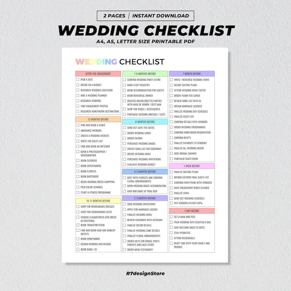 Wedding Checklist Printable, 12 Month Planner, Bride Groom To Do List, Marriage Organizer Plan, Wedding Timeline Schedule Planning PDF