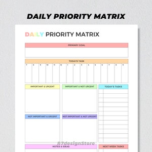 Daily Priority Matrix Printable, Decision Matrix, Productivity Planner ...